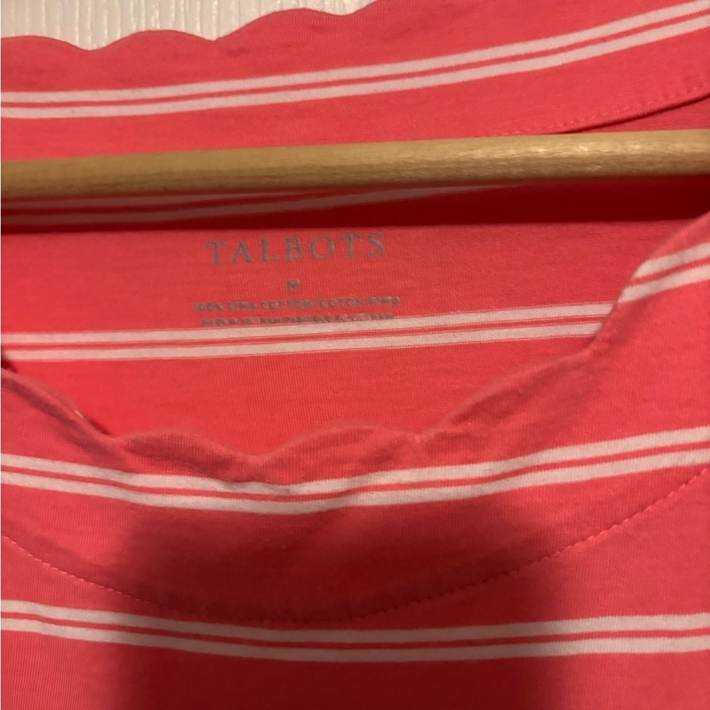 Talbots Coral and White Striped Tee - Picture 3 of 4